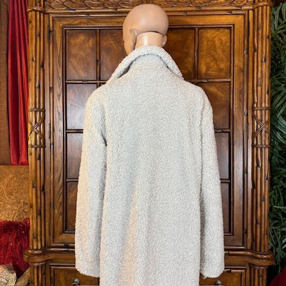 G by Giuliana Black Label Pale Gray Faux Shearling Teddy Double Breast Long Coat - Picture 7 of 15